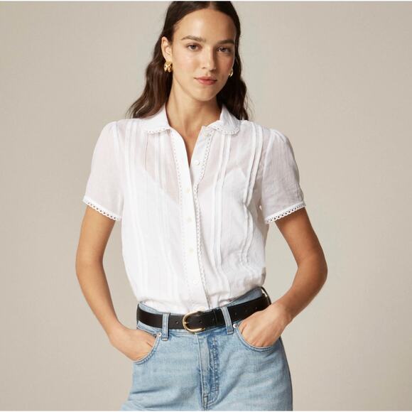 J. Crew Tops - J Crew Button Up Short Sleeve Shirt 6 NWT White Voile Lace Eyelet Top CN467